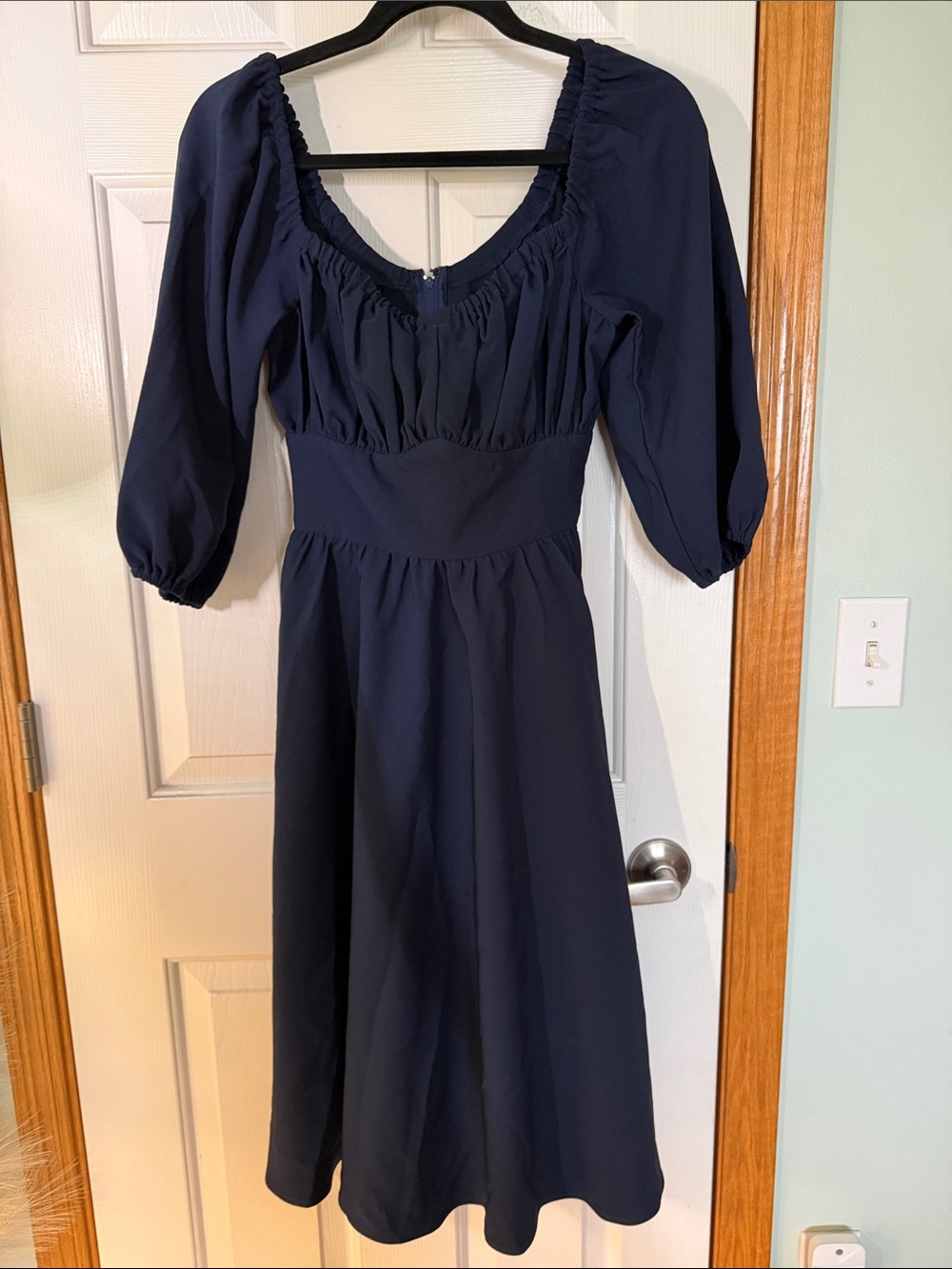 Vixen by Micheline Pitt Navy Puff-Sleeve Midi Dress